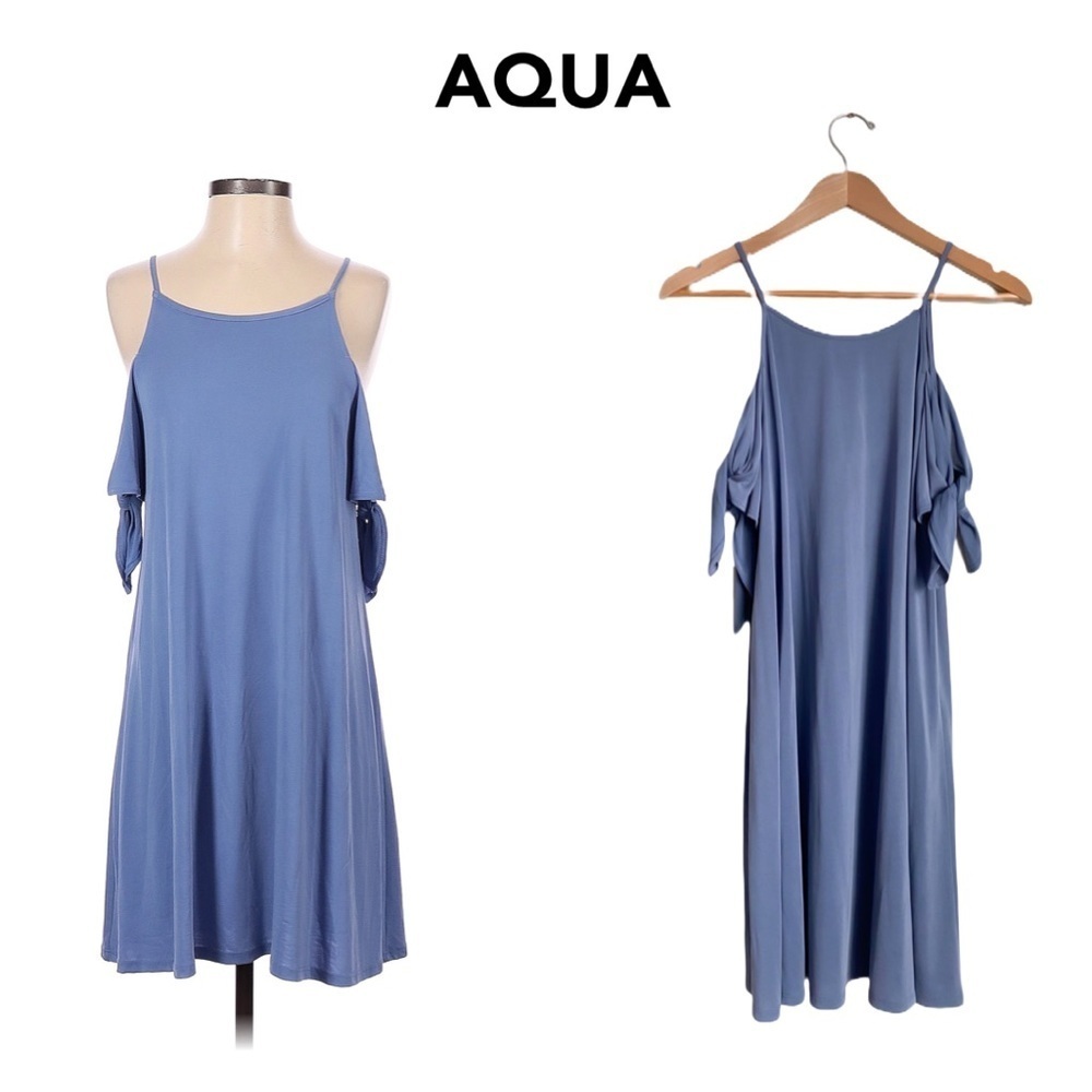 AQUA Cold Shoulder Modal Jersey Knit Soft Tee Dress Skater Fit & Flare Aline S